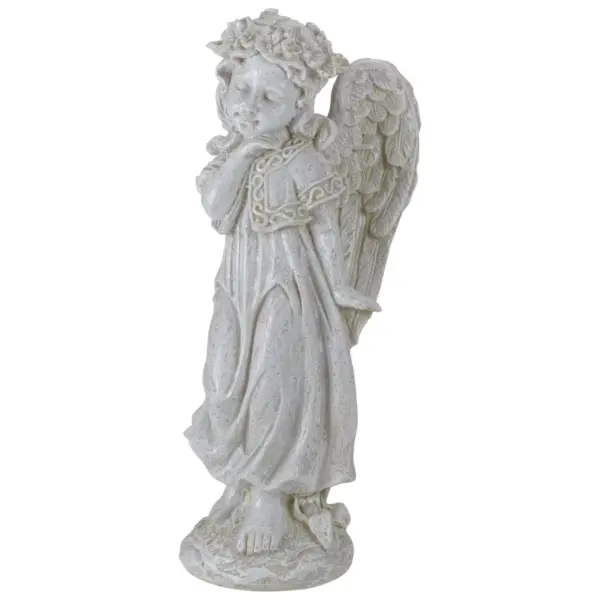 Northlight 9.75" Ivory Standing Angel Girl with Floral Crown Outdoor Patio Garden Statue