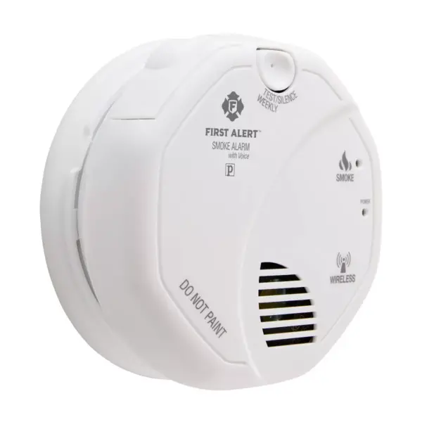 First Alert Battery Operated Interconnected Wireless Smoke Alarm with Voice Location Dectector White