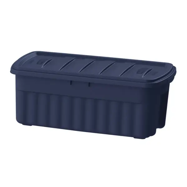 Rubbermaid Roughneck 50 Gallon Rugged Stackable Storage Tote Container, Dark Indigo Metallic (8 Pack)