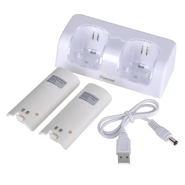 Insten Dual Remote Controller Charger Charging Dock Station + 2 x Rechargeable Battery for Nintendo Wii / Wii U- White