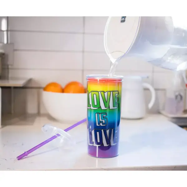 Silver Buffalo Love is Love Rainbow Carnival Cup With Glitter Lid And Straw | Holds 20 Ounces