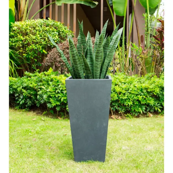 24.4" Kante Lightweight Modern Tapered Concrete Rectangular Planter Charcoal Black - Rosemead Home & Garden, Inc.