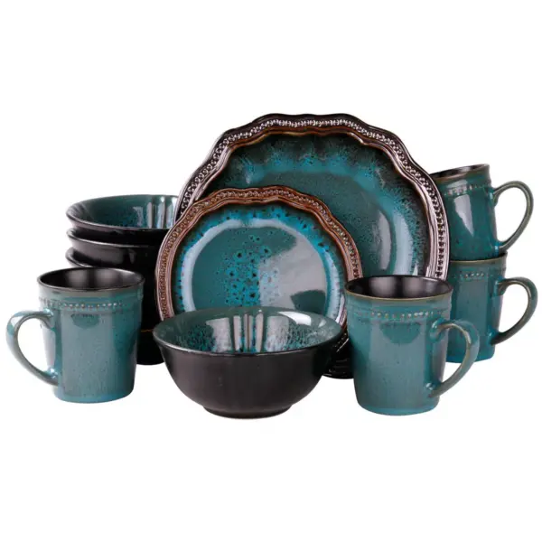 16pc Stoneware Lagoon Dinnerware Set Blue - Elama