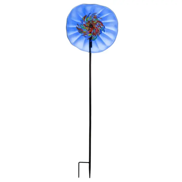 Evergreen Flag  Beautiful Blue Art Glass Flower Garden Stake - 10 x 10 x 40 Inches Homegoods and Decorations for Every Space