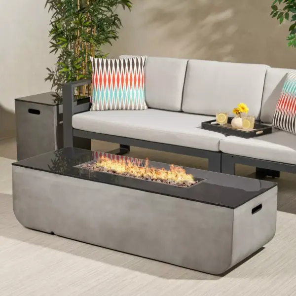 Adio Rectangular 56" Light Weight Concrete Gas Fire Pit with Tank Holder Light Gray - Christopher Knight Home