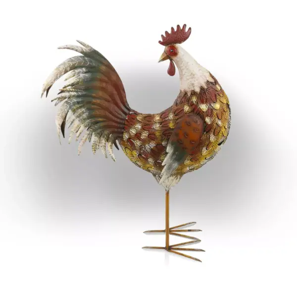 Alpine 32" Metal Patterned Rooster Decor Brown