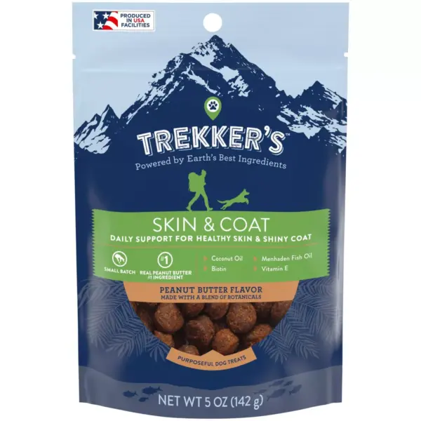 Trekker's Chewy Dog Treats Skin & Coat Peanut Butter Flavor Chewy Dog Treats - 5oz Pouch