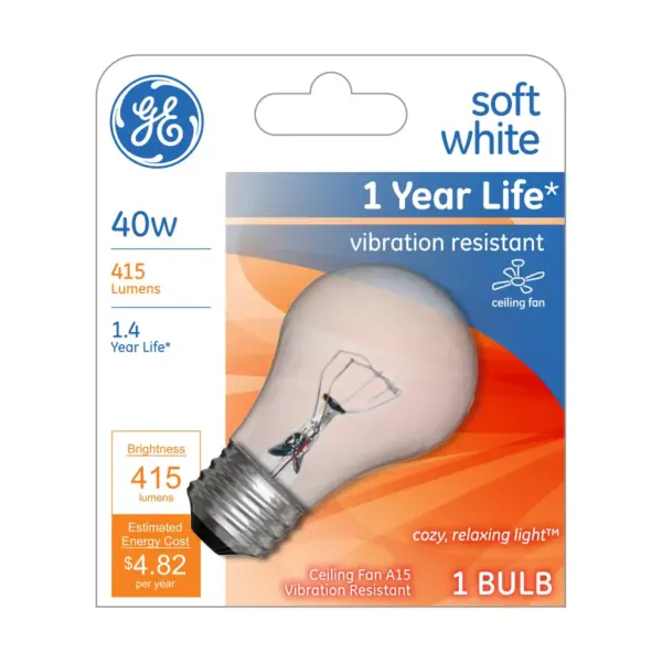 General Electric 40W A15 White Light for Ceiling Fan Clear