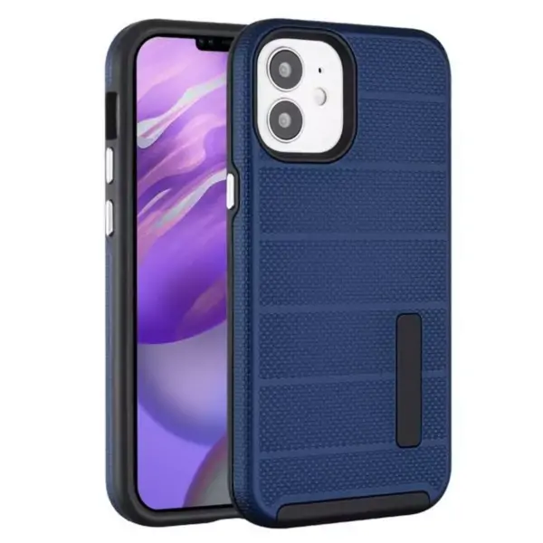 Dots Textured Fusion Protector Hard Hybrid Plastic TPU Case For Apple iPhone 12 Mini (5.4") - Blue