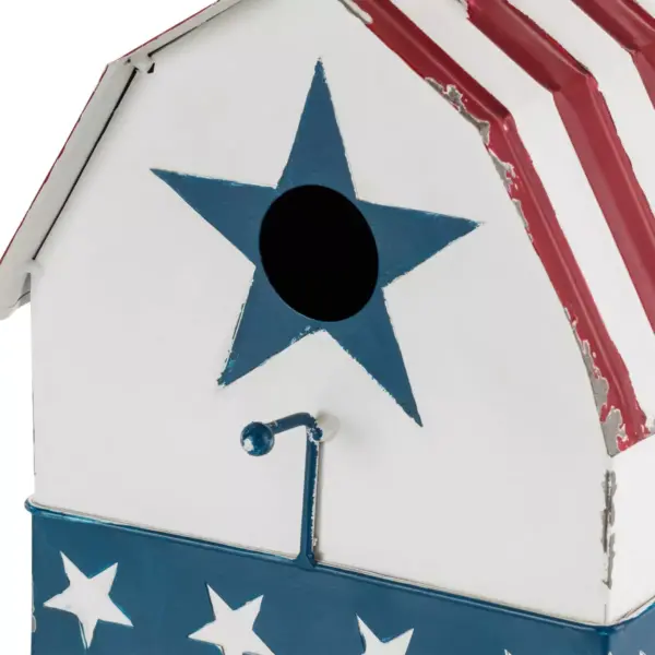 18" Iron Patriotic Birdhouse With Rooster Vane Top - Alpine Corporation