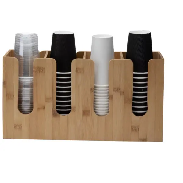 Mind Reader 4 Row Cup and Lid Organizer Stand Holder, Bamboo Brown