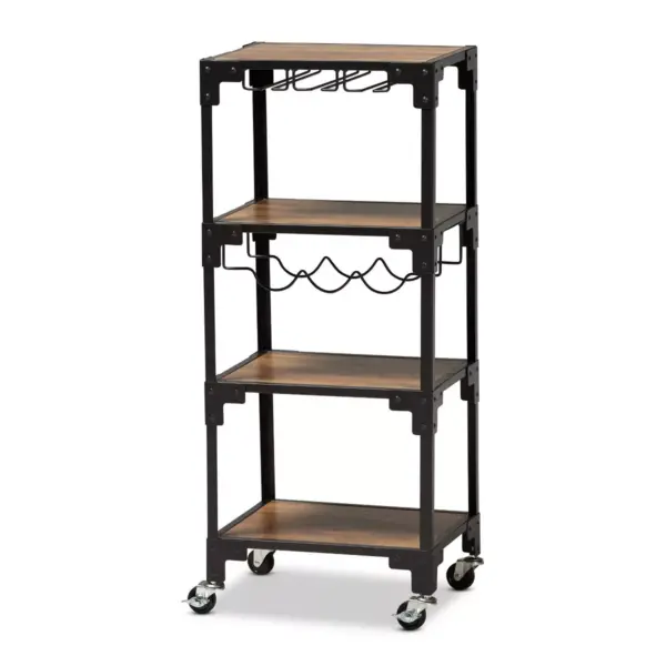 4 Tier Victor Wood and Metal Mobile Wine Cart Walnut/Black - Baxton Studio