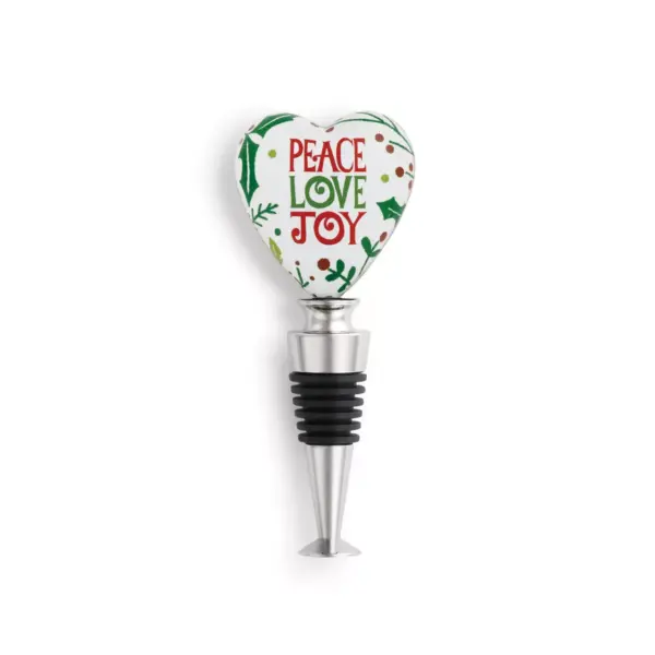 DEMDACO Peace Love Joy Heart Bottle Stopper 5 x 2 - Green