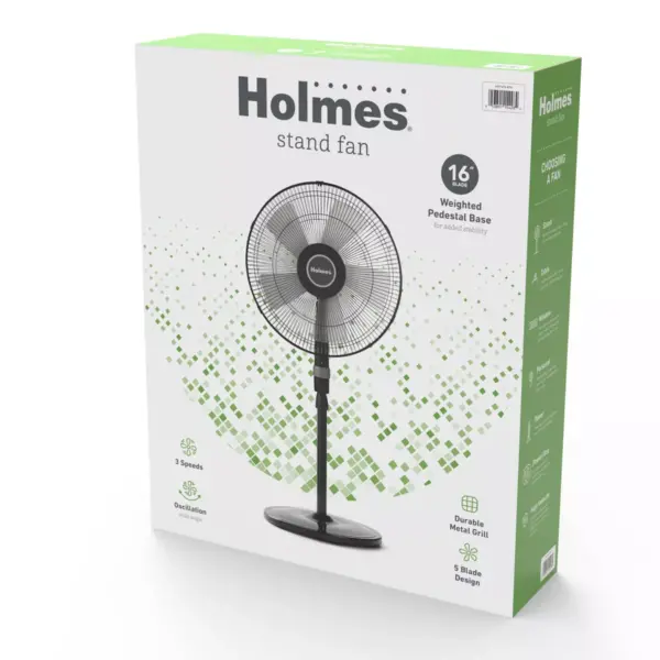 Holmes 16" Oscillating 5 Blade Stand Fan Black