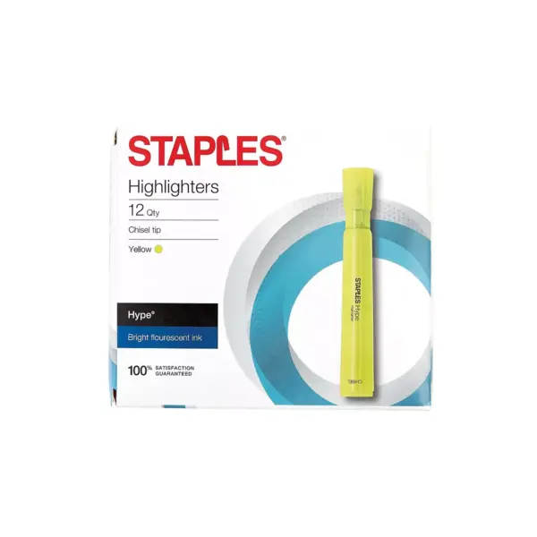 Staples Hype Tank Highlighters Chisel Yellow 12/PK (29203)