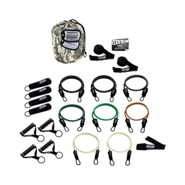 Bodylastics BLSET91 High Quality 21 Piece Full Body Exercise Equipment Warrior Set with Anti Snap Weight Resistance Bands, Handles, and Anchors