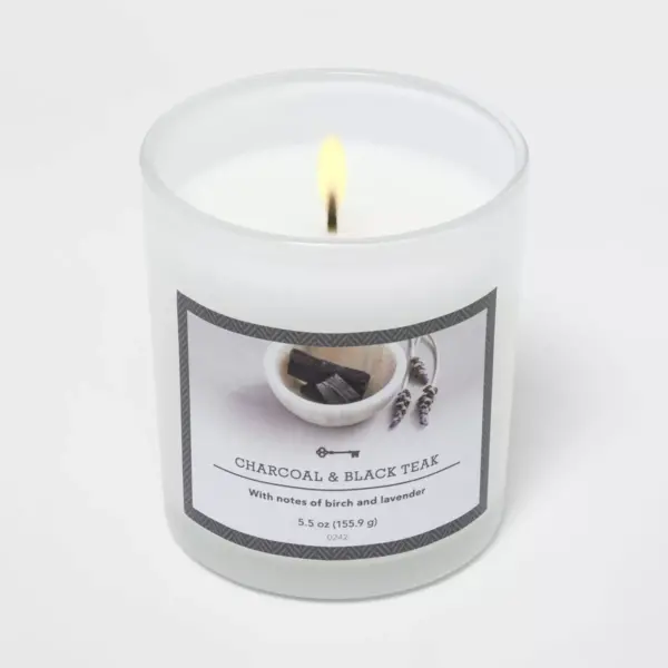 5.5oz Glass Jar Charcoal and Black Teak Candle - Threshold™