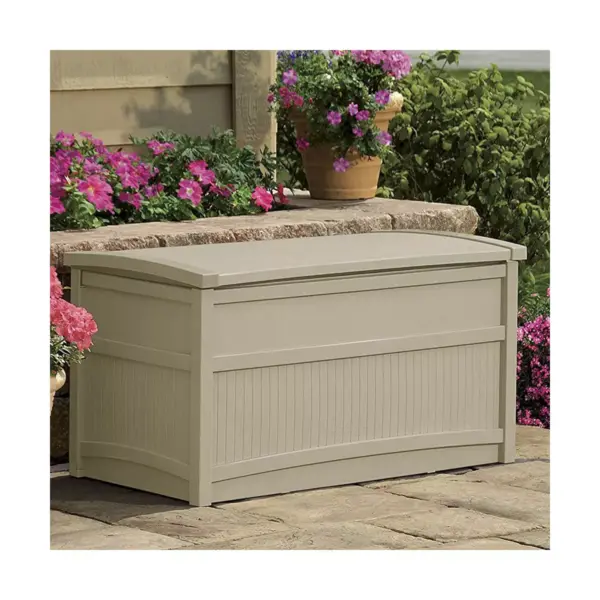 Suncast Horizontal 50 Gallon Stay Dry Resin Outdoor Deck Storage Box with Seat