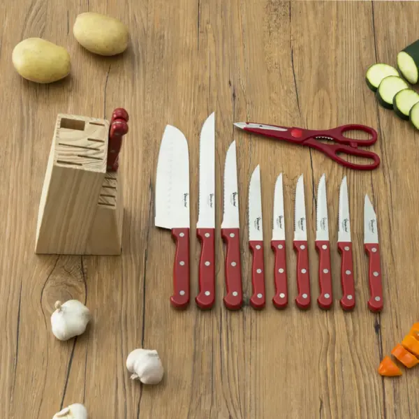 Home Basics 13 Piece Knife Set with Block in Red