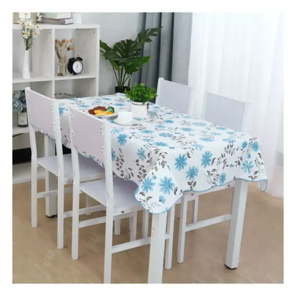 54"x71" Rectangle Vinyl Water Oil Resistant Printed Tablecloths Blue Flower - PiccoCasa