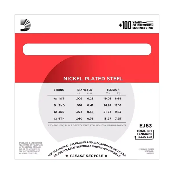 D'Addario EJ63 Nickel Tenor Banjo Strings (9-30)