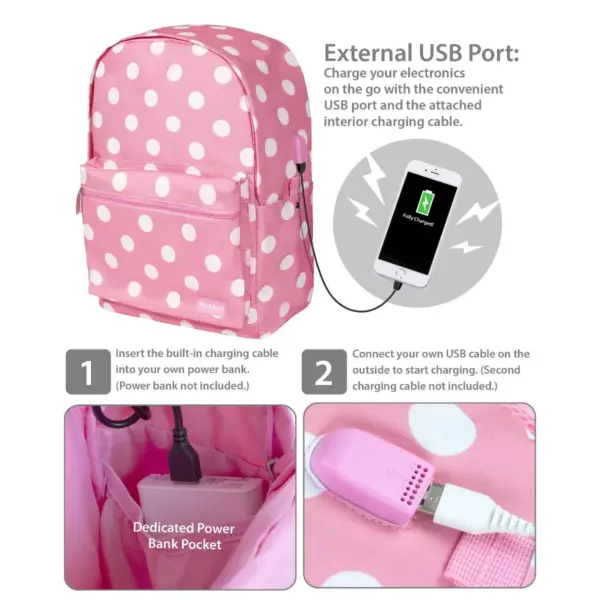 Rockland 17'' Classic Laptop Backpack - Pink Dot