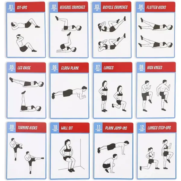 Okuna Outpost 50 Pack Bodyweight Exercise Cards for Workout Routine, Fitness Gift, 3.5 x 5 in