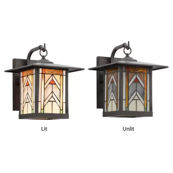 11.75" 1-Light Geometric Outdoor Wall Lantern Sconce Oil Rubbed Bronze - River of Goods