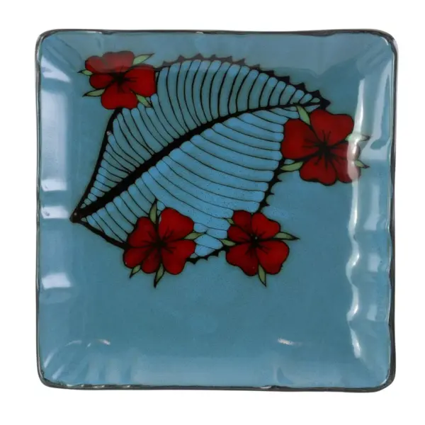 16pc Stoneware Tropical Bloom Square Dinnerware Set Red/Blue - Elama