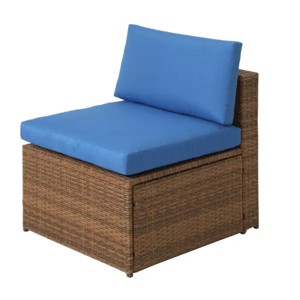 8pc Wicker Rattan Patio Sofa Set with Blue Cushions - Accent Furniture