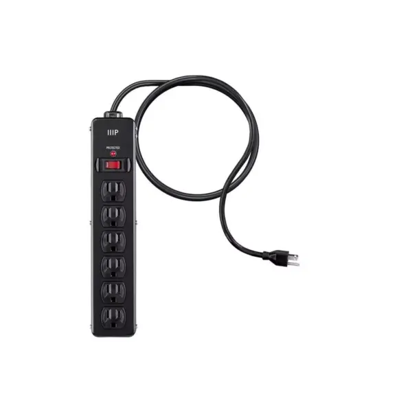 Monoprice Heavy Duty 6 Outlet Metal Surge Power Strip - Black With 6 Feet Cord | 540 Joules