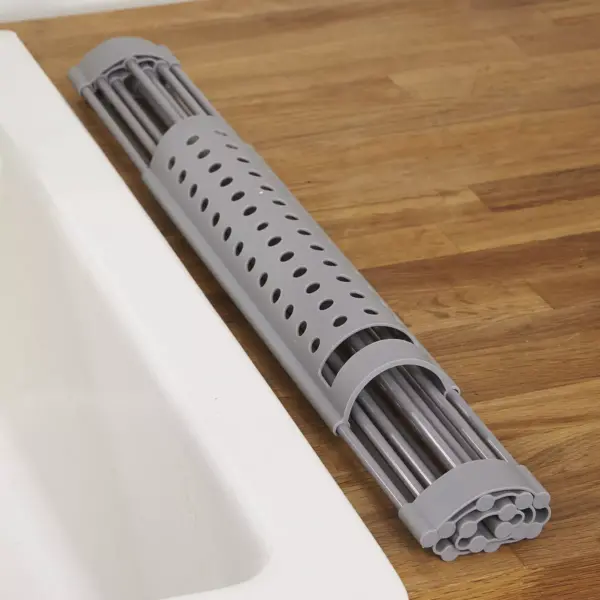 Lakeside Gray Roll-Up Silicone Over the Sink Dish Rack - Multifunction Kitchen Utensil