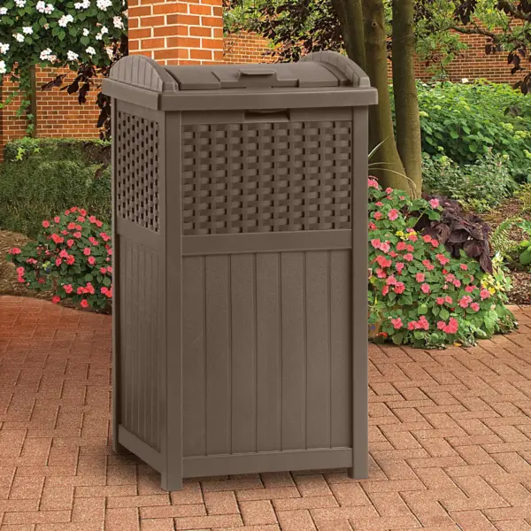 Suncast Trash Hideaway Outdoor Garbage & Outdoor Patio Storage Deck Box