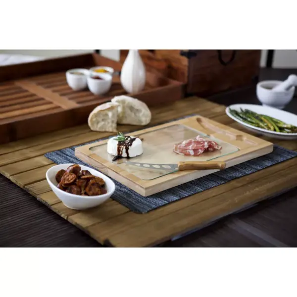 Rubberwood and Bamboo Iron Cheese Cutting Board - Picnic Time