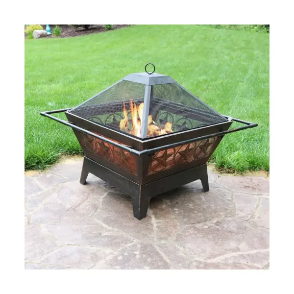 Sunnydaze Outdoor Camping or Backyard Steel Northern Galaxy Fire Pit with Cooking Grill Grate, Spark Screen, and Log Poker - 32"