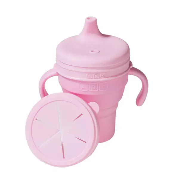 Austin Baby Collection Silicone Collapsible Cup Sippy & Snackie Lid Set - Soft Pink