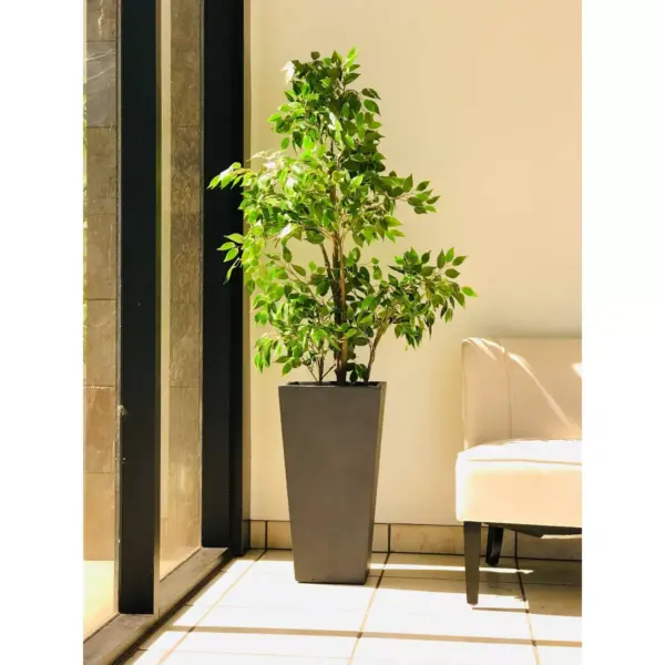 24.4" Kante Lightweight Modern Tapered Concrete Rectangular Planter Charcoal Black - Rosemead Home & Garden, Inc.