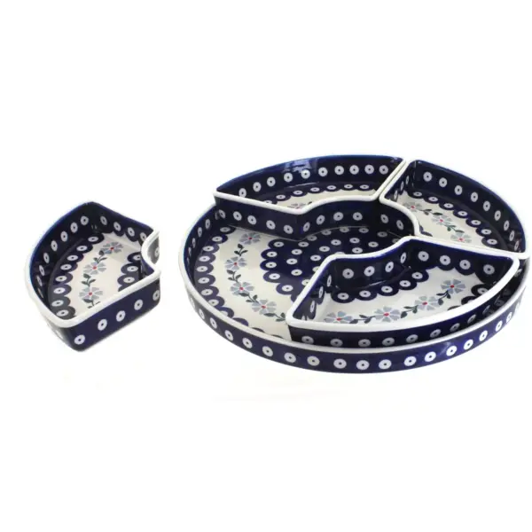 Blue Rose Polish Pottery Blue Violet Tray with 4 Plates