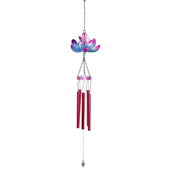 38.98" Metal Spinning Lotus Wind Chime Purple/Pink - Exhart