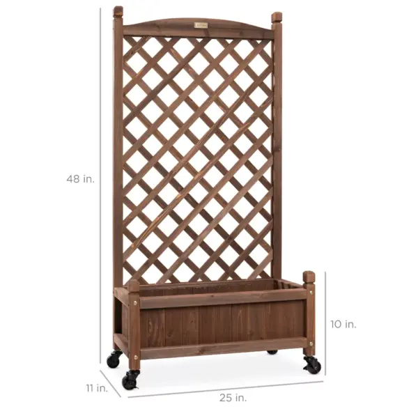 Best Choice Products 48in Mobile Wood Planter Box & Diamond Lattice Trellis, w/ Drainage Holes, Optional Wheels - Walnut