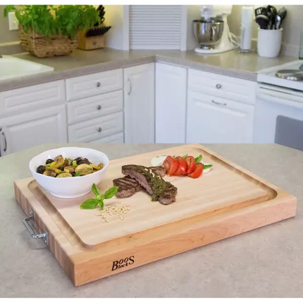 John Boos Block RAFR2418 24 x 18 Inch Edge Grain Maple Wood Reversible Cutting Board with Fluid Channels & Side Handles