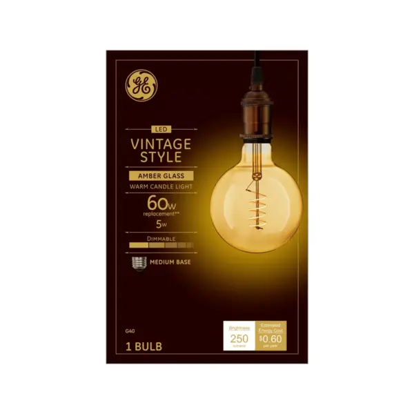 General Electric VintaG40 Globe Spiral Amber LED Light Bulb White