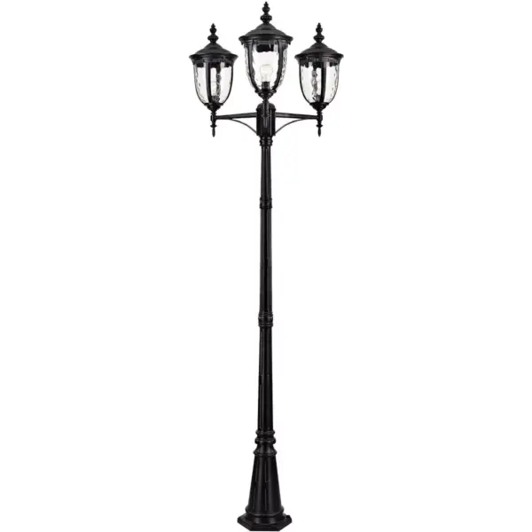 John Timberland European Outdoor Light Post Street Lantern 3 Light Texturized Black 96" Clear Hammered Glass for Exterior Yard Walkway