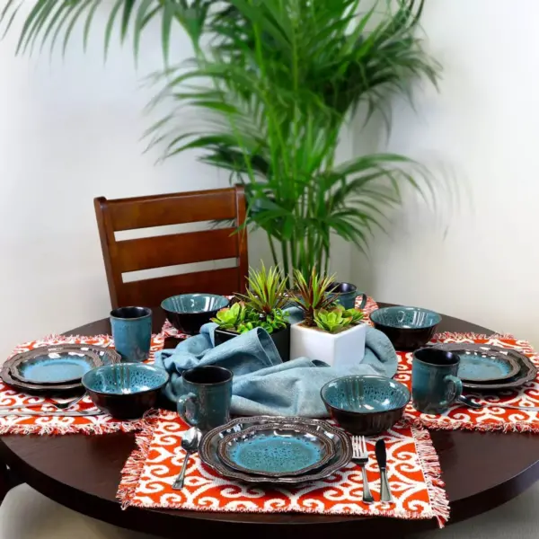 16pc Stoneware Lagoon Dinnerware Set Blue - Elama