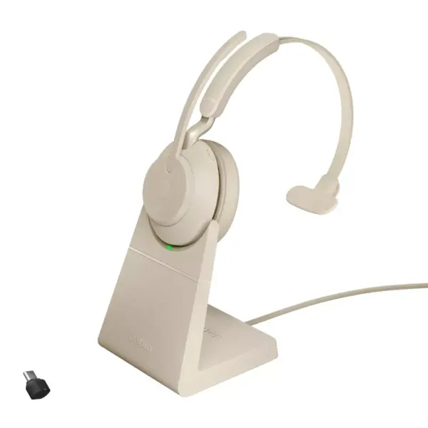 Jabra Evolve2 65 USB-C UC Mono with Charging Stand - Beige Wireless Headset / Music Headphones