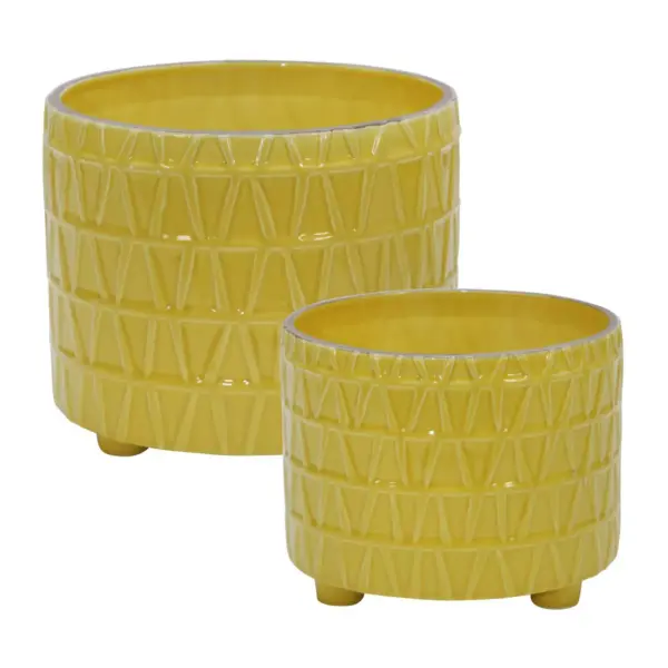 Set of 2 Ceramic Footed Etched Planter Yellow - Sagebrook Home