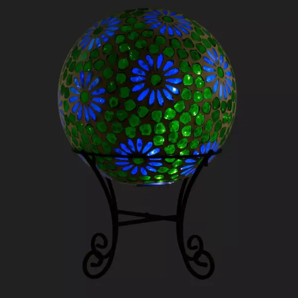 24" x 16" Indoor/Outdoor Glass Gazing Globe with LED Lights and Stand Green - Alpine Corporation