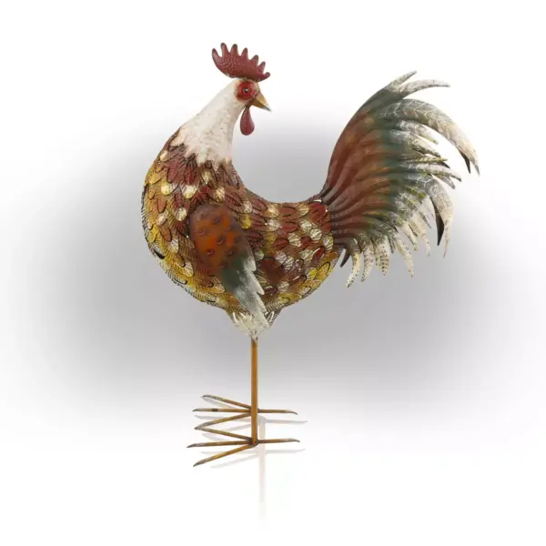 Alpine 32" Metal Patterned Rooster Decor Brown