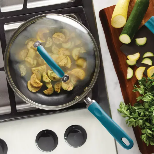 Rachael Ray Create Delicious 10.25" Hard Anodized Aluminum Nonstick Deep Fry Pan w/ Lid Teal Handles