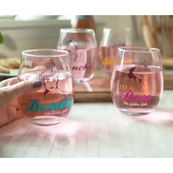 Silver Buffalo The Golden Girls Stemless Wine Glass Collectible Set of 4 | Each Holds 20 Ounces